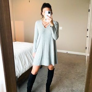 Francesca's Gray Thermal Cross Neck Skater Dress